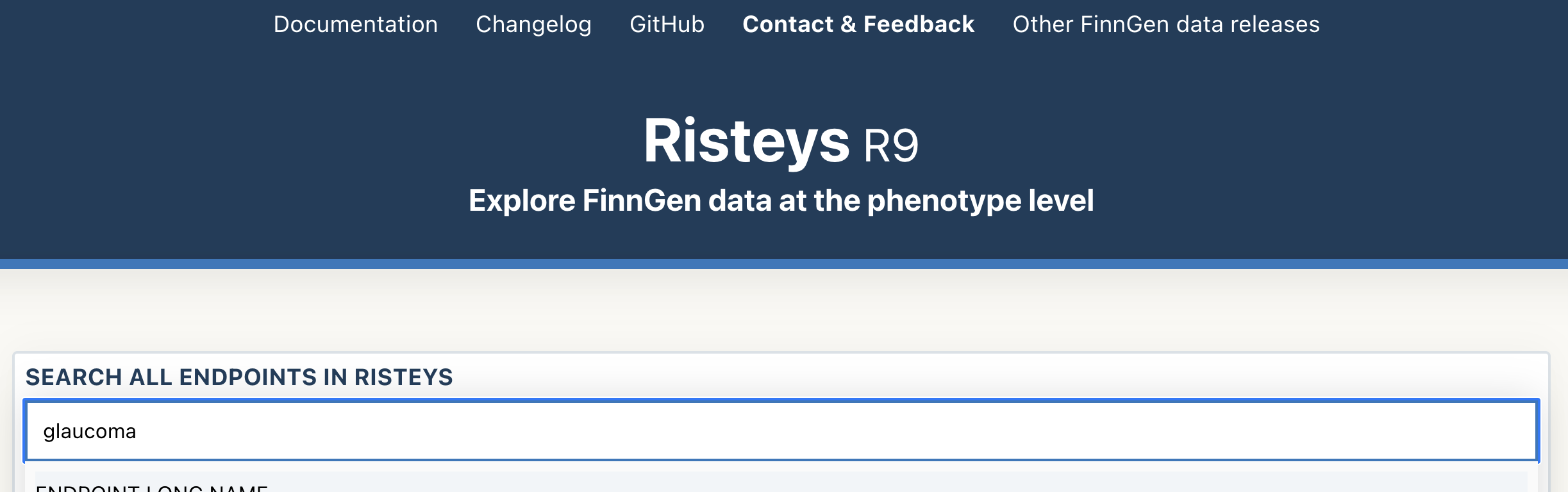 screenshot of Risteys search bar